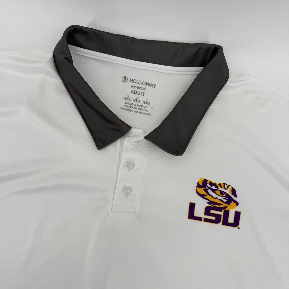Holloway LSU Tigers Polo Shirt Men 3XL White Gray dry-Excel Performance NCAA